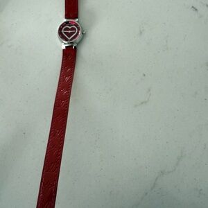 Louis Vuitton Tambour Red Heart with Diamonds Watch with Embossed Strap